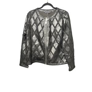 Colleen Lopez Quilted Faux Leather Metallic Jacket Women’s Size M Cropped Zip